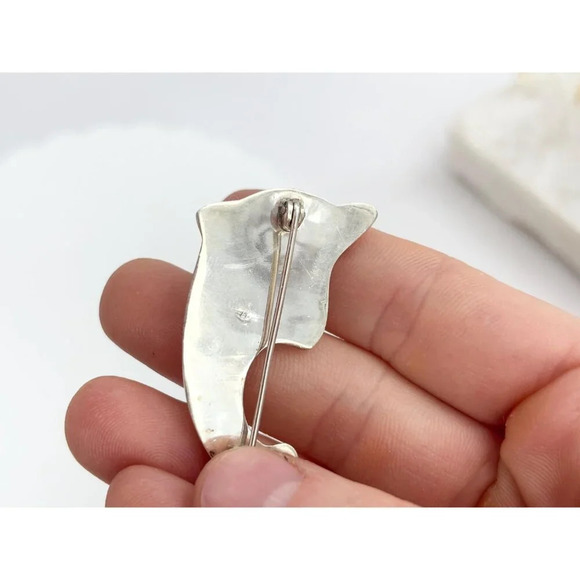 Sterling Polished Silver Dolphin Shaped Large 3 Dimensional Vintage Brooch Pin - Picture 9 of 10